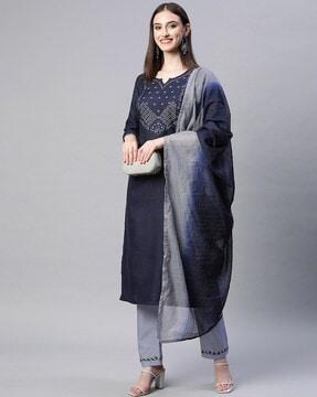embellished straight kurta set for women