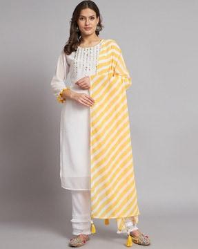 embellished straight kurta set with dupatta