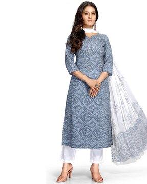 embellished straight kurta set with dupatta