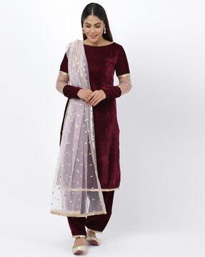 embellished straight kurta set