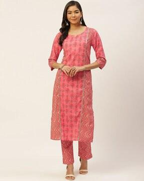 embellished straight kurta set