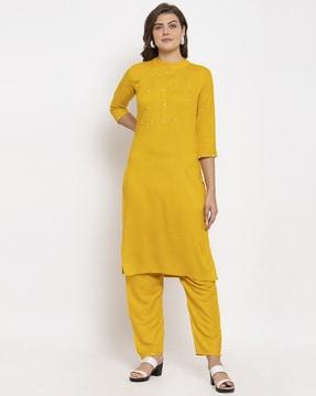 embellished straight kurta set