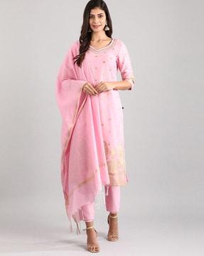 embellished straight kurta set