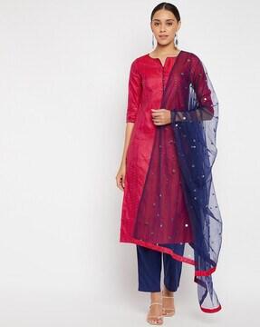 embellished straight kurta set