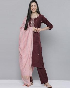 embellished straight kurta set