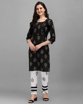 embellished straight kurta set