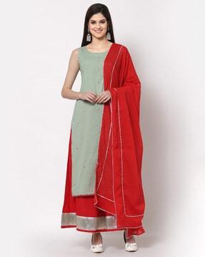 embellished straight kurta set