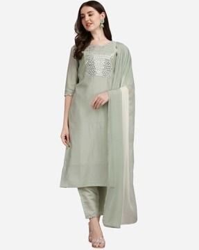 embellished straight kurta set