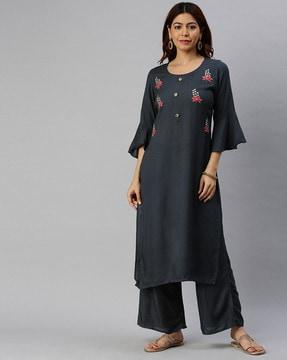 embellished straight kurta set