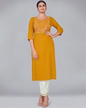 embellished straight kurta set