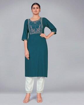 embellished straight kurta set