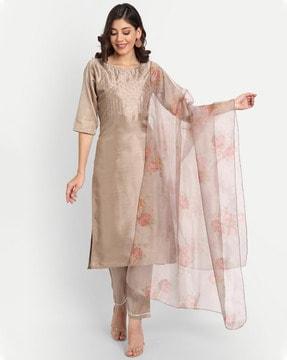 embellished straight kurta set