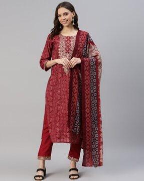 embellished straight kurta set