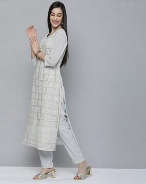 embellished straight kurta set