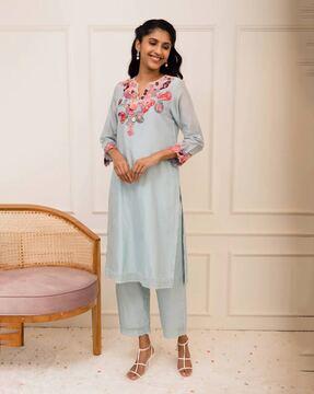 embellished straight kurta set