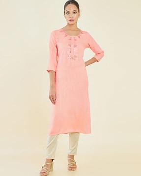 embellished straight kurta set