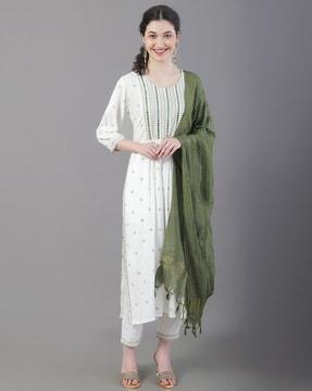 embellished straight kurta set