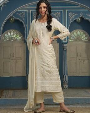 embellished straight kurta set