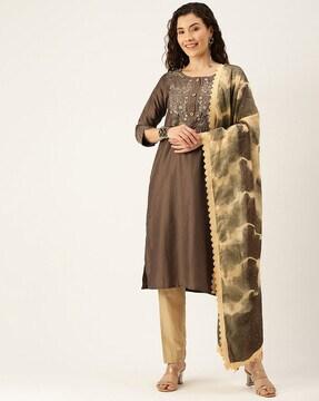 embellished straight kurta set