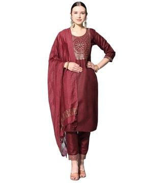 embellished straight kurta set