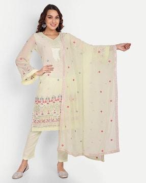 embellished straight kurta set