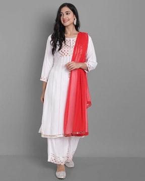 embellished straight kurta set