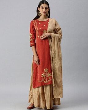 embellished straight kurta set