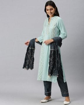 embellished straight kurta set