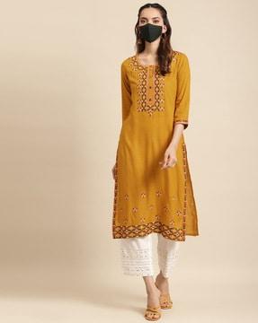 embellished straight kurta set