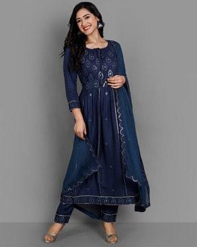 embellished straight kurta set