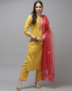 embellished straight kurta set