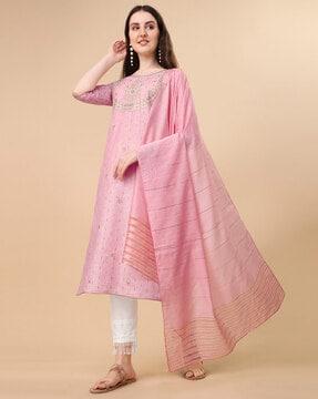 embellished straight kurta set