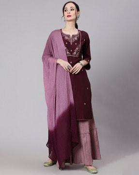 embellished straight kurta set