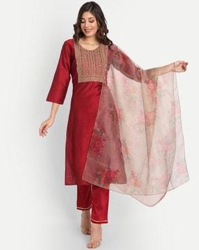 embellished straight kurta set