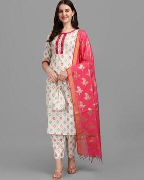 embellished straight kurta set