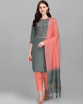 embellished straight kurta set