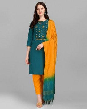 embellished straight kurta set