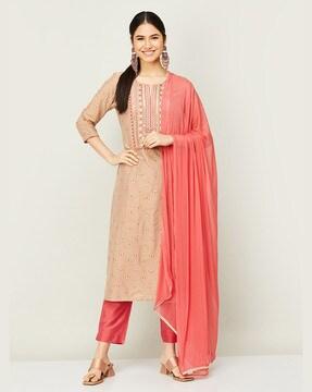 embellished straight kurta set