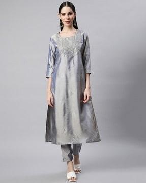 embellished straight kurta set