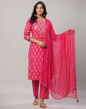 embellished straight kurta set