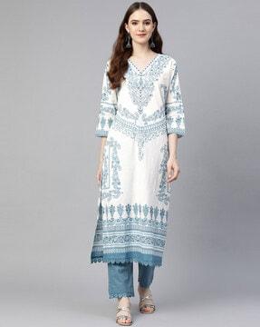 embellished straight kurta set