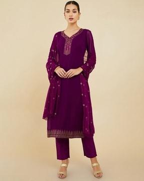 embellished straight kurta set