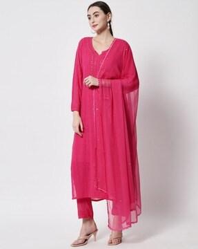 embellished straight kurta set