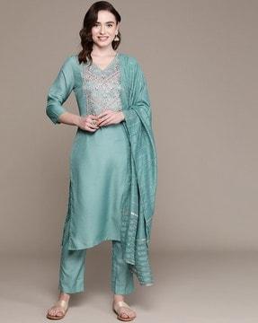 embellished straight kurta set