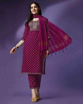 embellished straight kurta set