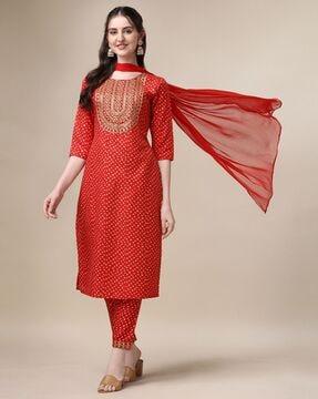 embellished straight kurta set