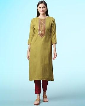 embellished straight kurta set