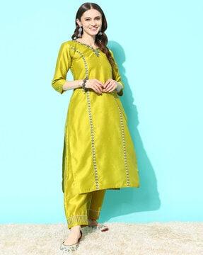 embellished straight kurta set