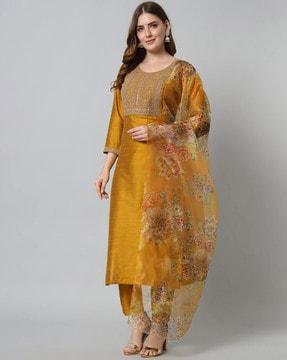 embellished straight kurta set