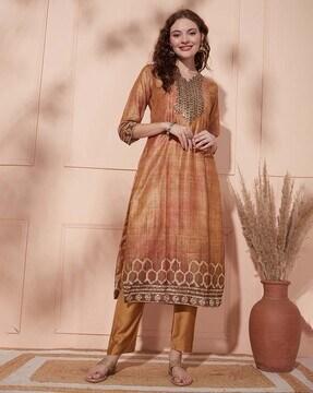 embellished straight kurta set